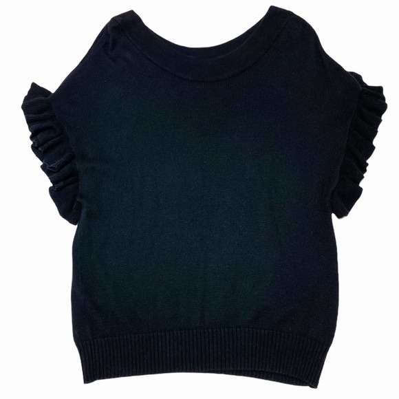 ELLE Black Short Sleeve Ruffled Blouse Size Medium - Picture 5 of 11